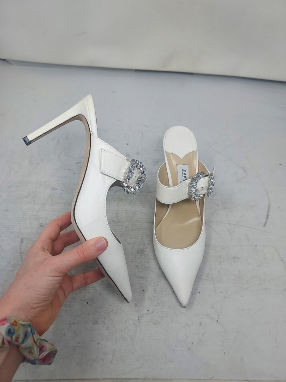Jimmy Choo Bridal Wedding White Cherisi Crystal Buckle Heel Mule